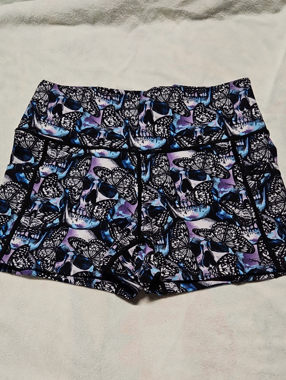 Women's Butterfly Print Active Shorts - Black, Blue & Purple
